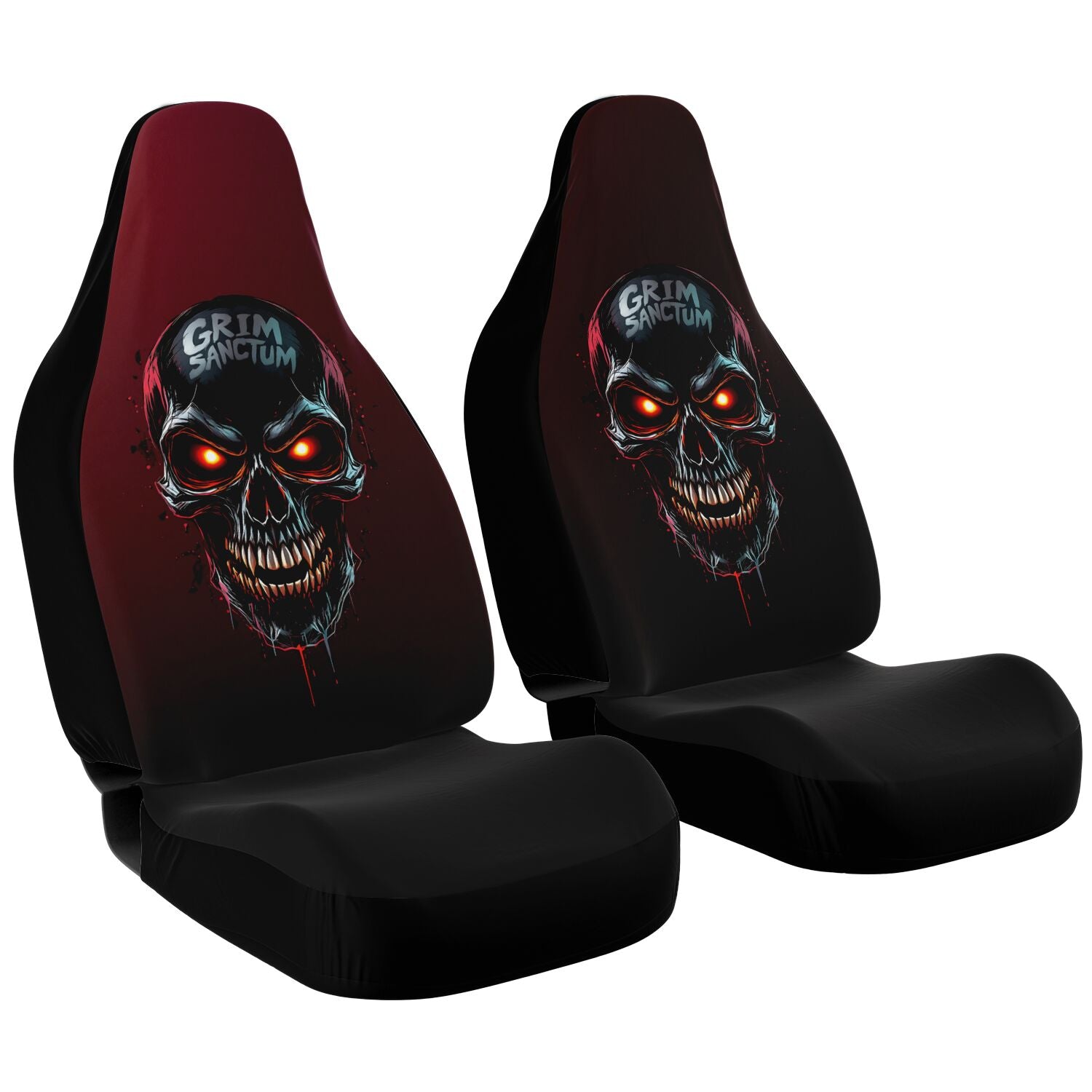 Grim Sanctum Sinister Skull Car Seat Covers - Red & Black, Protective & Stylish (Set of 2)