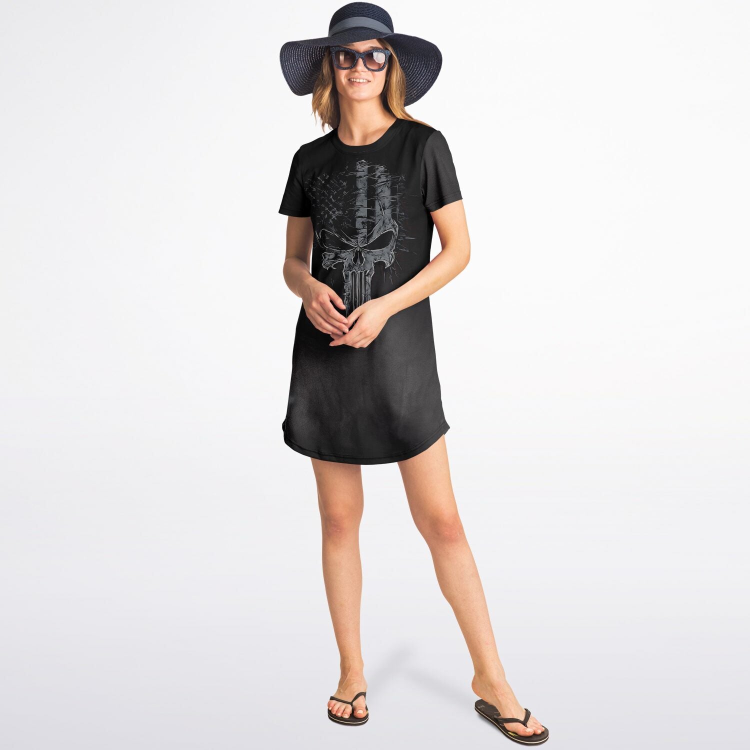 Gothic Skull T-Shirt Dress – Soft Stretch Comfort with Bold Style