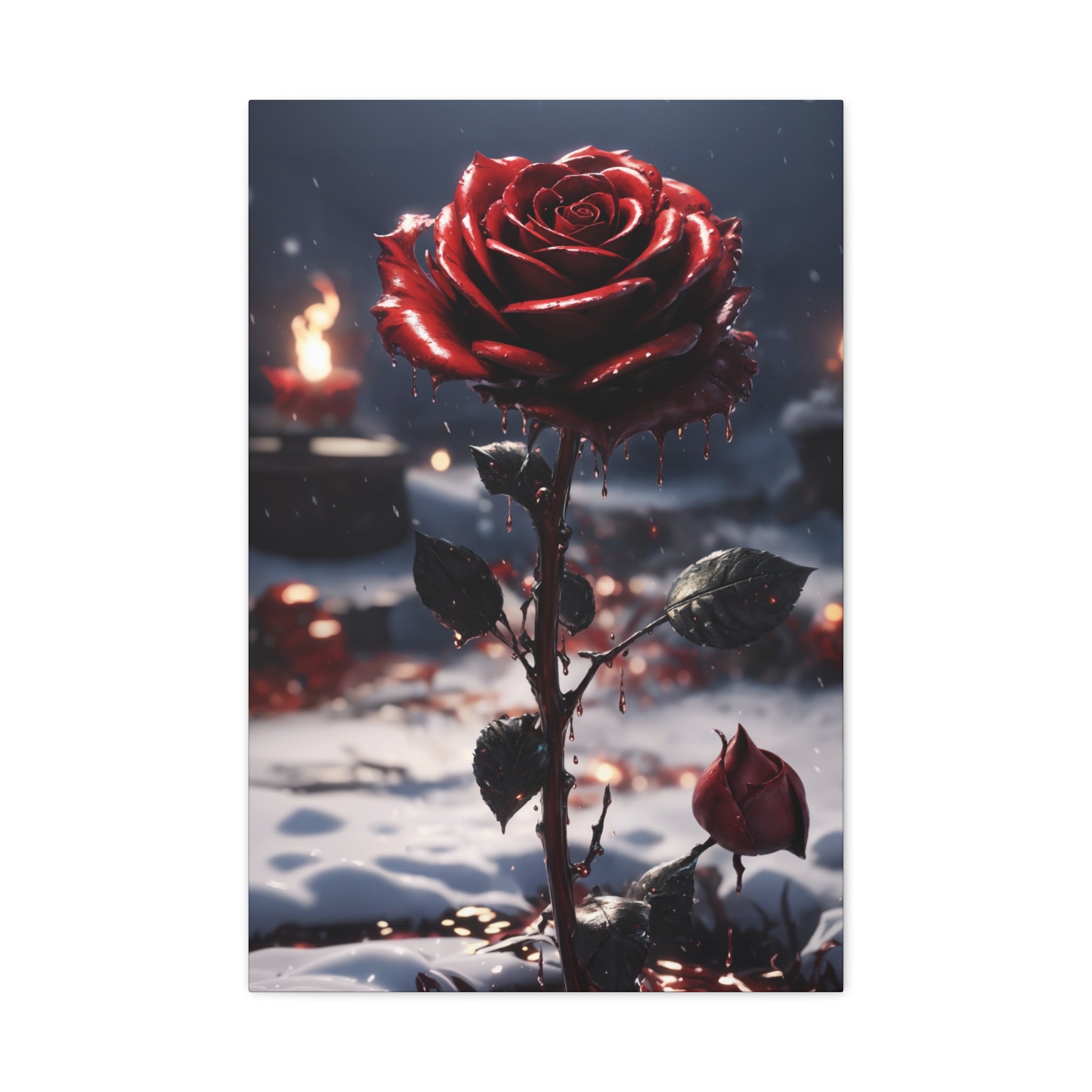 Crimson Rose Winter Canvas Print - Dark Romantic Art