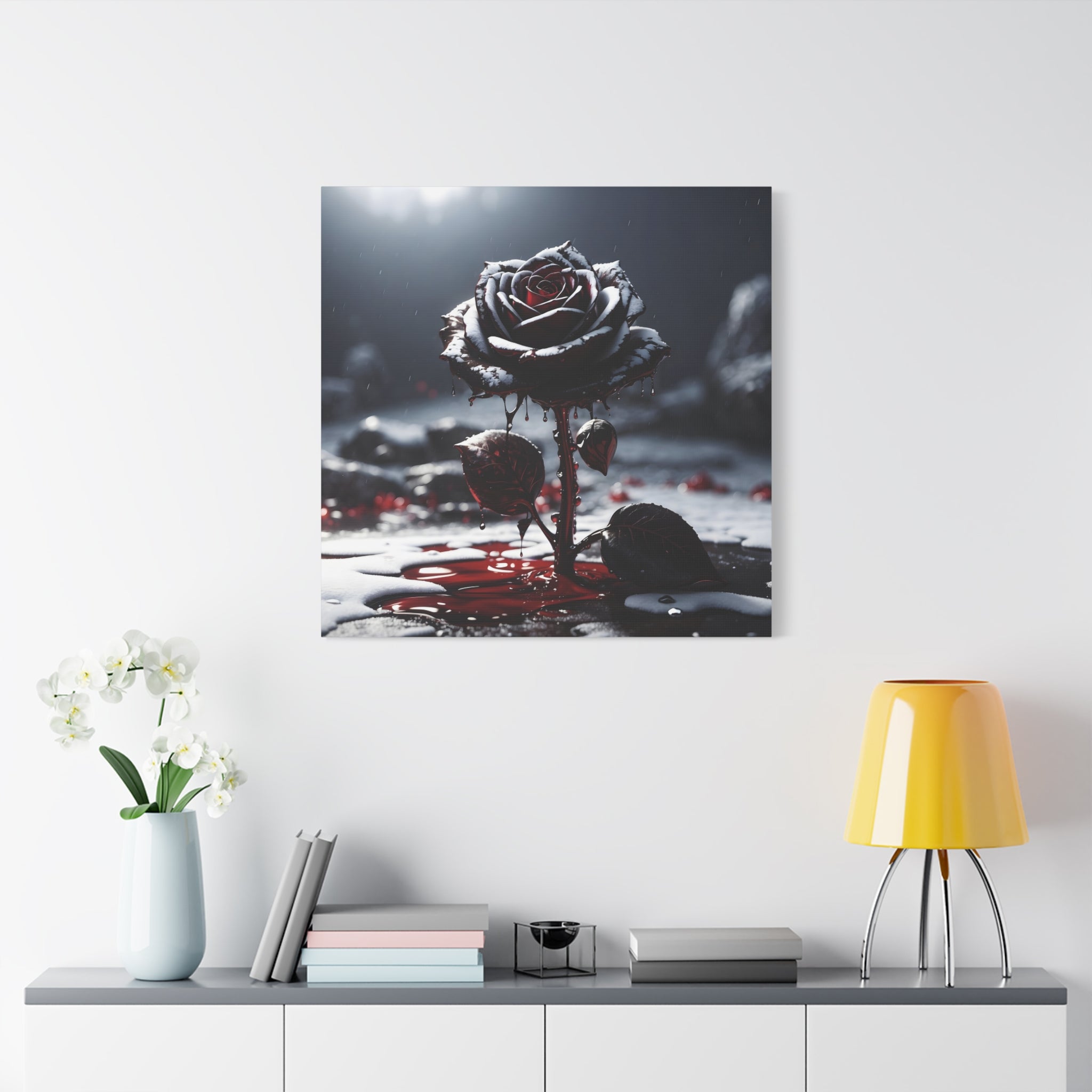 Crimson Tears Canvas Art - Gothic Black Rose Decor