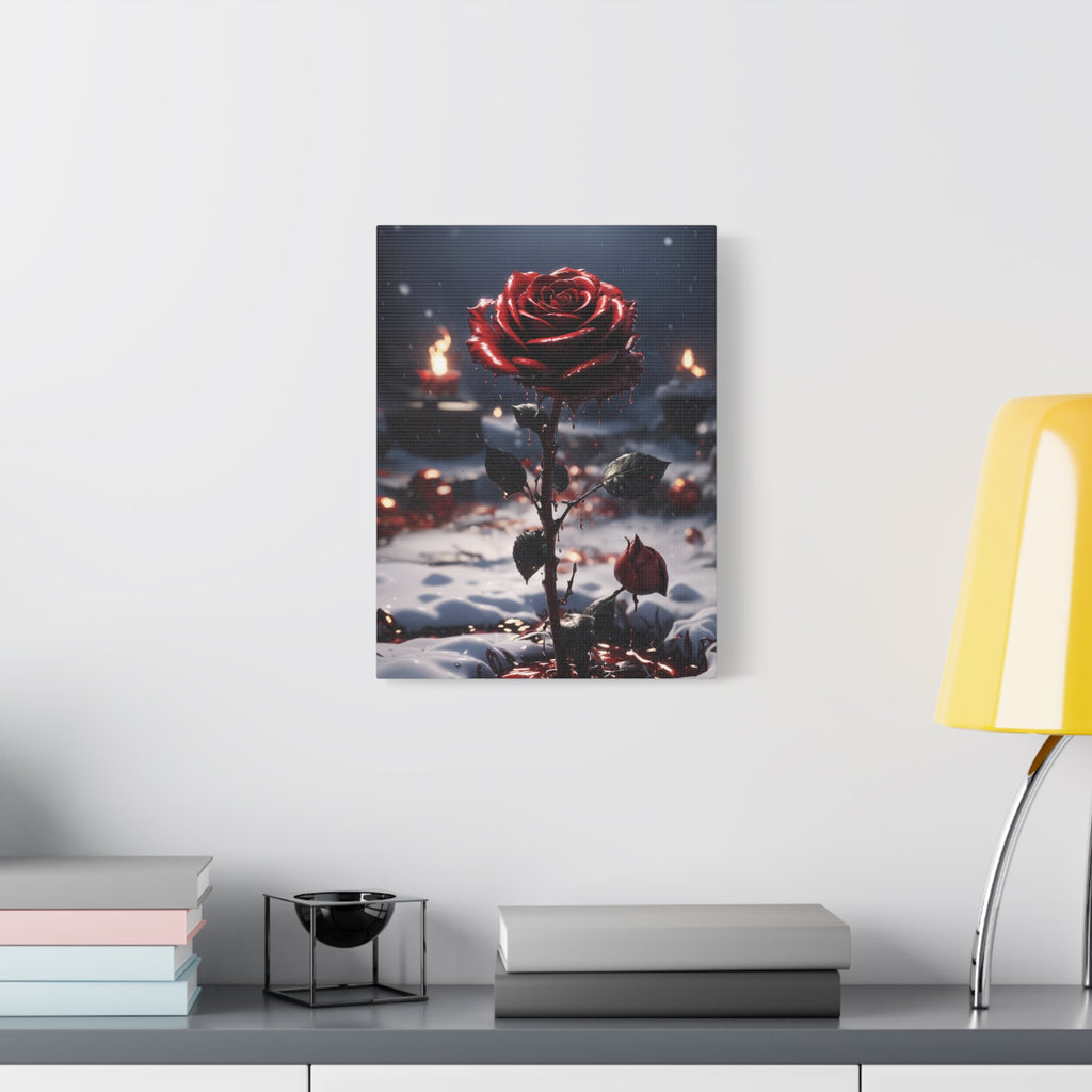 Crimson Rose Winter Canvas Print - Dark Romantic Art
