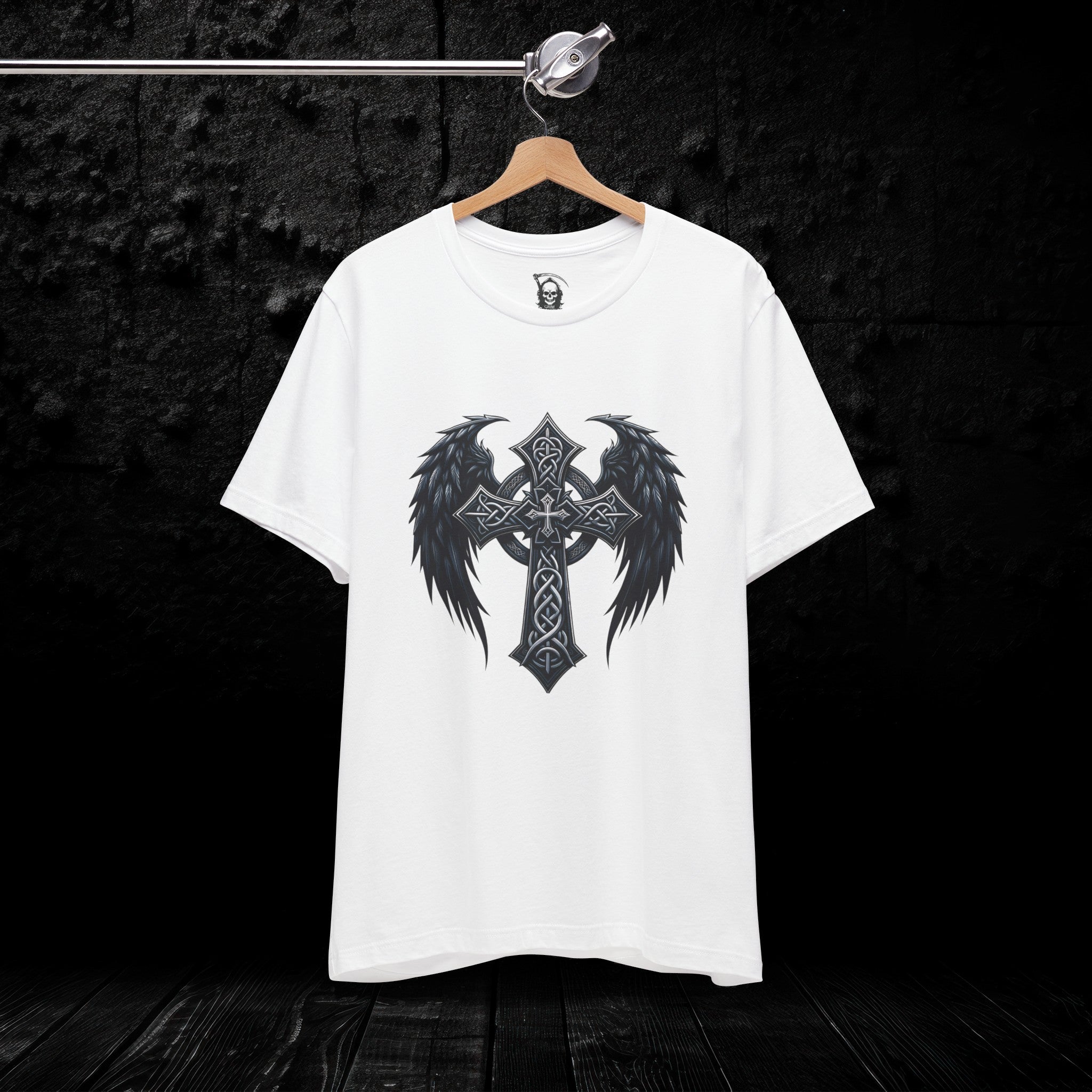 Gothic Celtic Winged Cross Unisex T shirt - Dark Elegance and Spiritual Mystique
