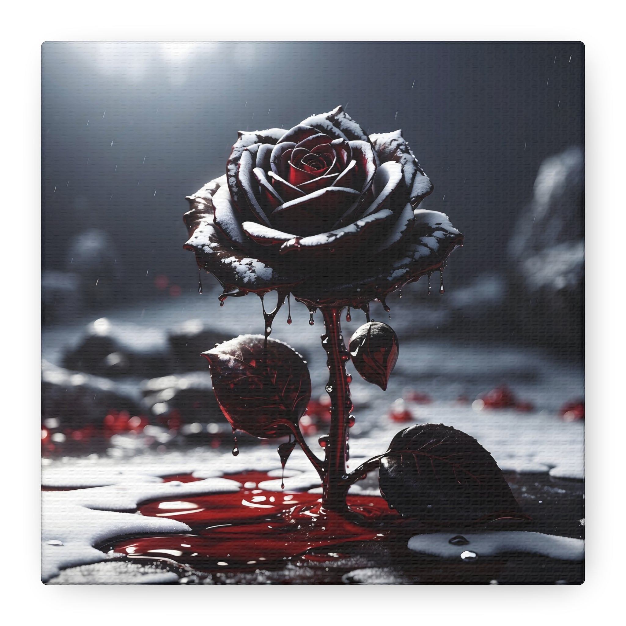 Crimson Tears Canvas Art - Gothic Black Rose Decor
