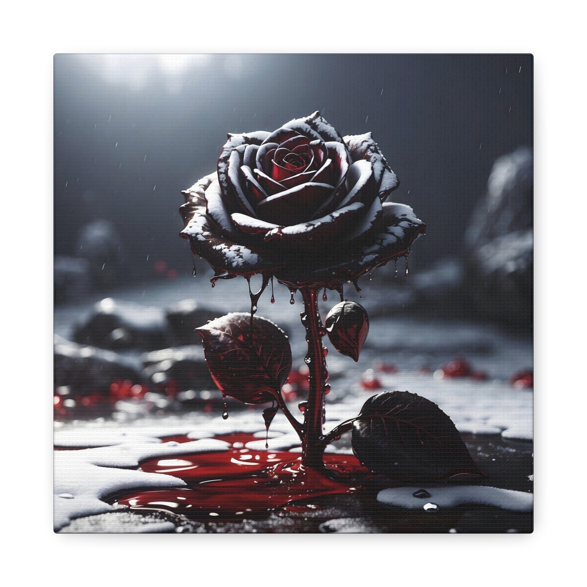 Crimson Tears Canvas Art - Gothic Black Rose Decor