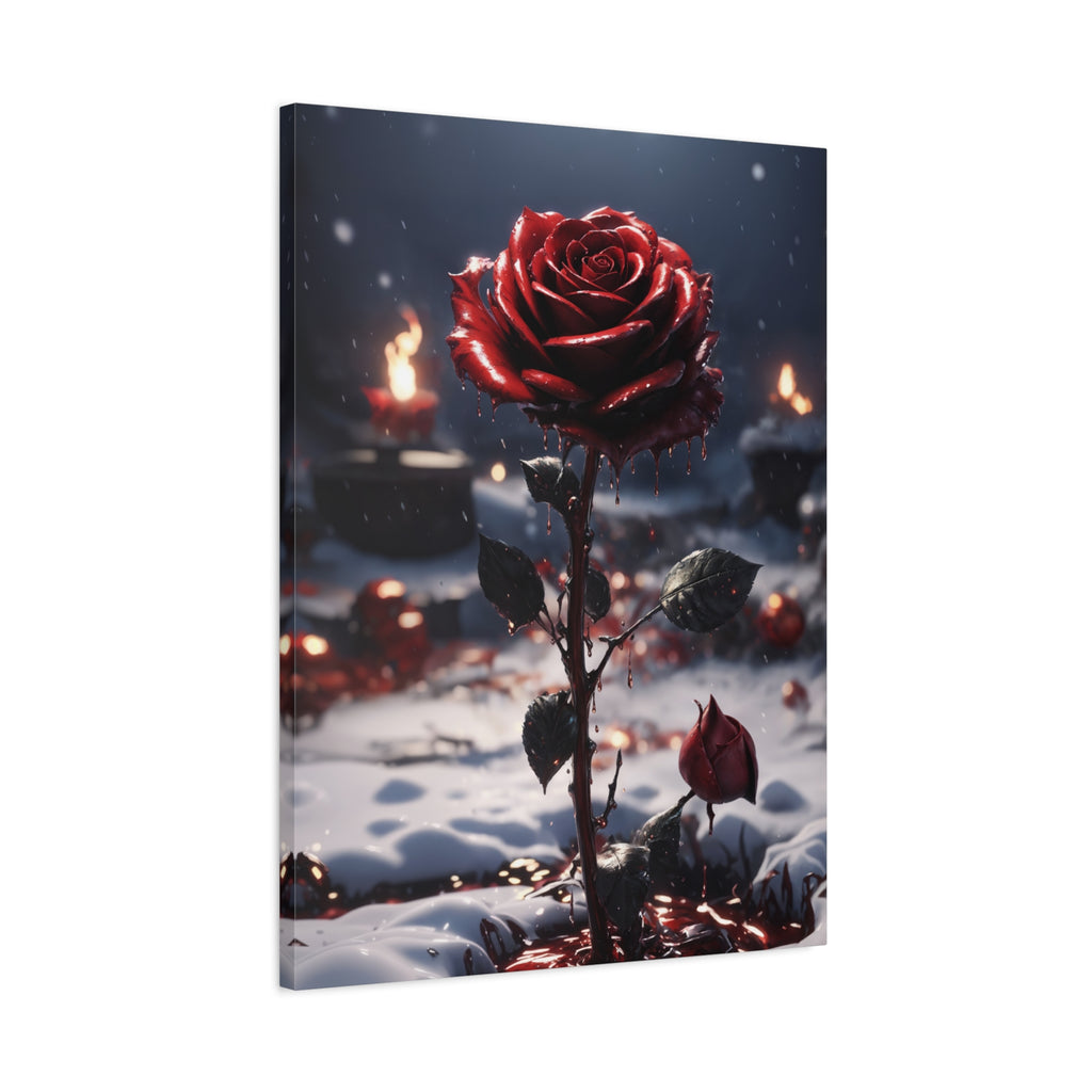 Crimson Rose Winter Canvas Print - Dark Romantic Art