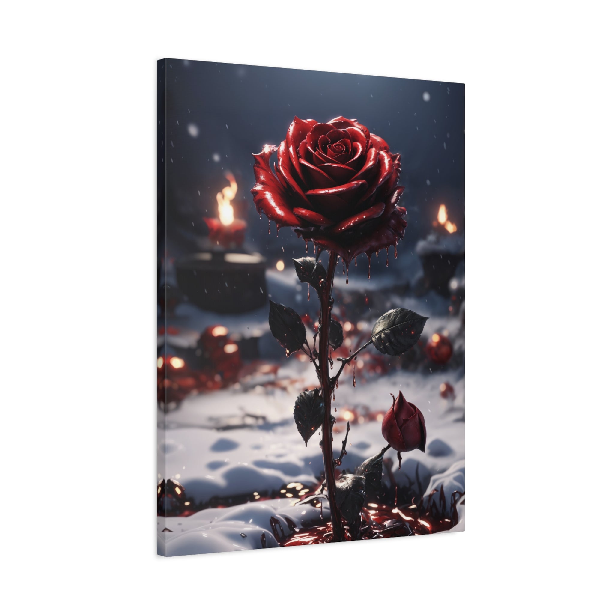 Crimson Rose Winter Canvas Print - Dark Romantic Art
