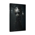 Enchanted Gothic Doll & White Raven Canvas Art – Cracked Porcelain Marionette in Moonlit Greenhouse | Surreal Dark Fantasy Wall Decor