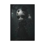 Enchanted Gothic Doll & White Raven Canvas Art – Cracked Porcelain Marionette in Moonlit Greenhouse | Surreal Dark Fantasy Wall Decor