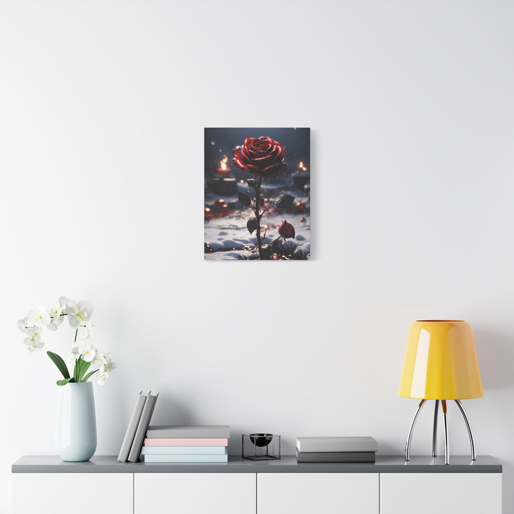 Crimson Rose Winter Canvas Print - Dark Romantic Art