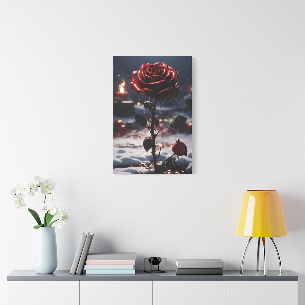 Crimson Rose Winter Canvas Print - Dark Romantic Art