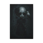 Gothic Cracked Doll Canvas Art with Raven – Dark Victorian Surreal Wall Decor | Haunted Gothic Home Accent