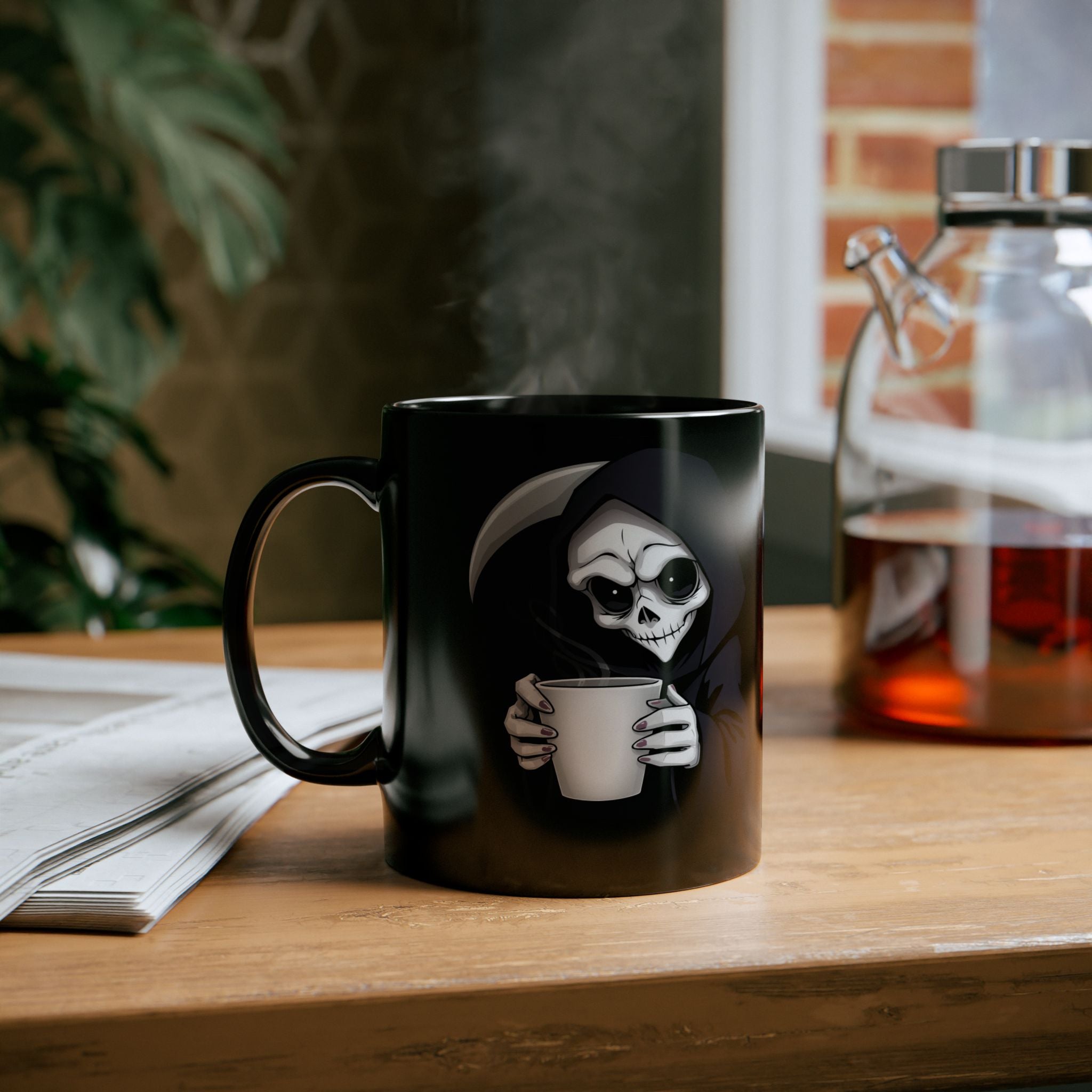 Grim Roast “Caffeine for the Soul” Mug – Gothic Grim Reaper Coffee Cup (11oz & 15oz)