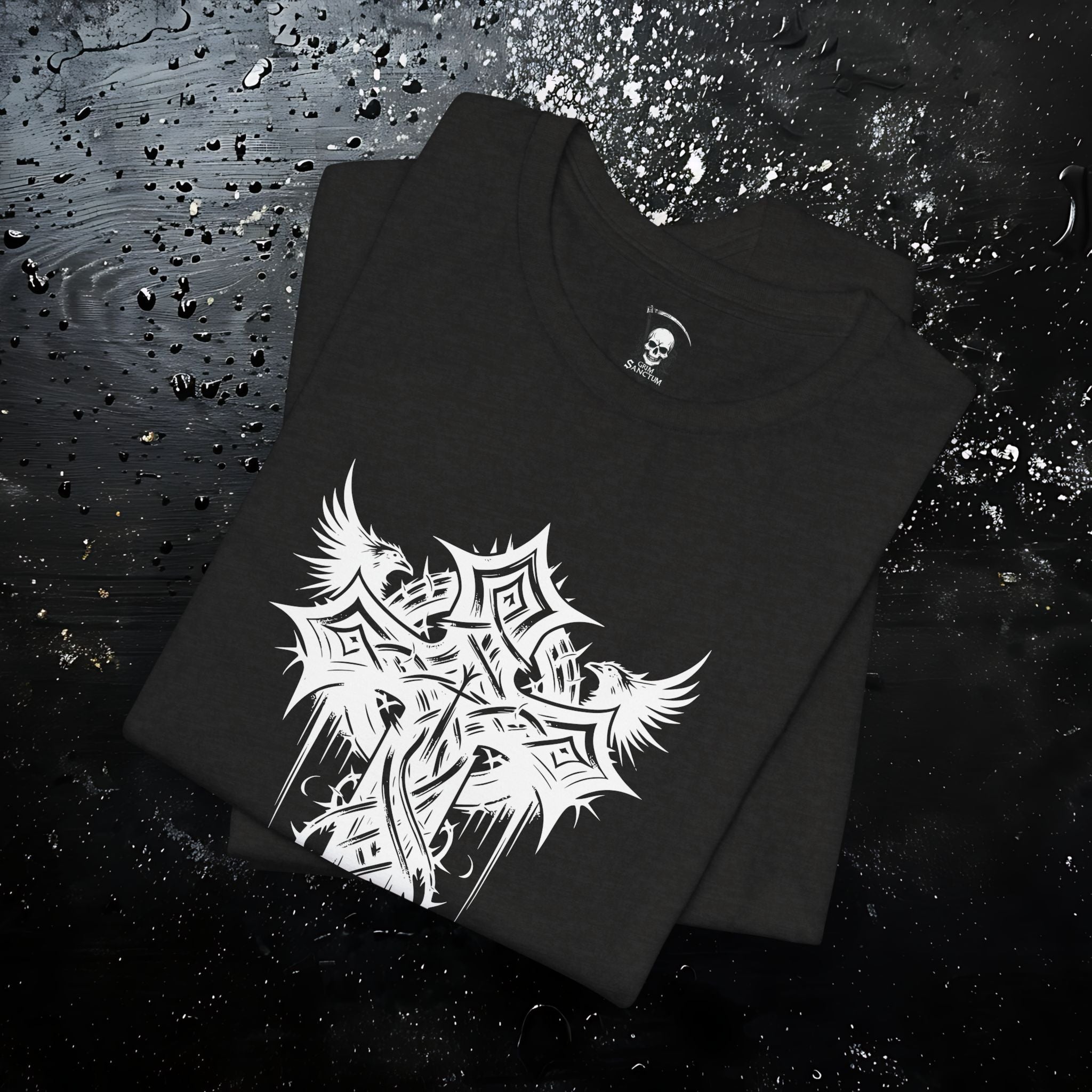 Dark Aesthetic Gothic Winged Cross Shirt