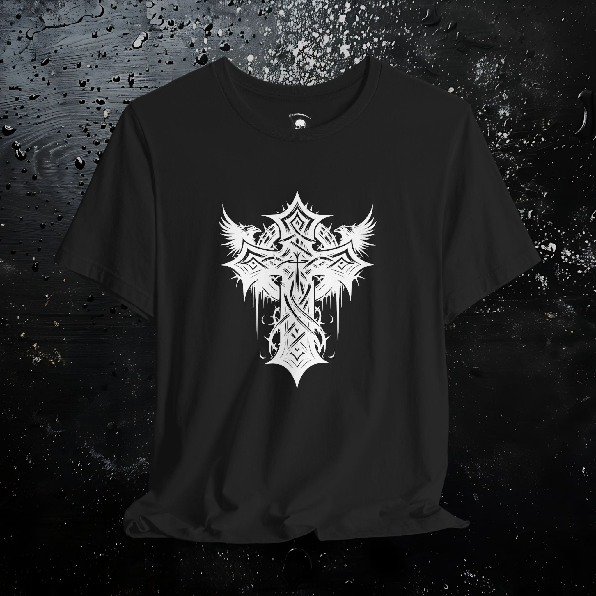 Dark Aesthetic Gothic Winged Cross Shirt