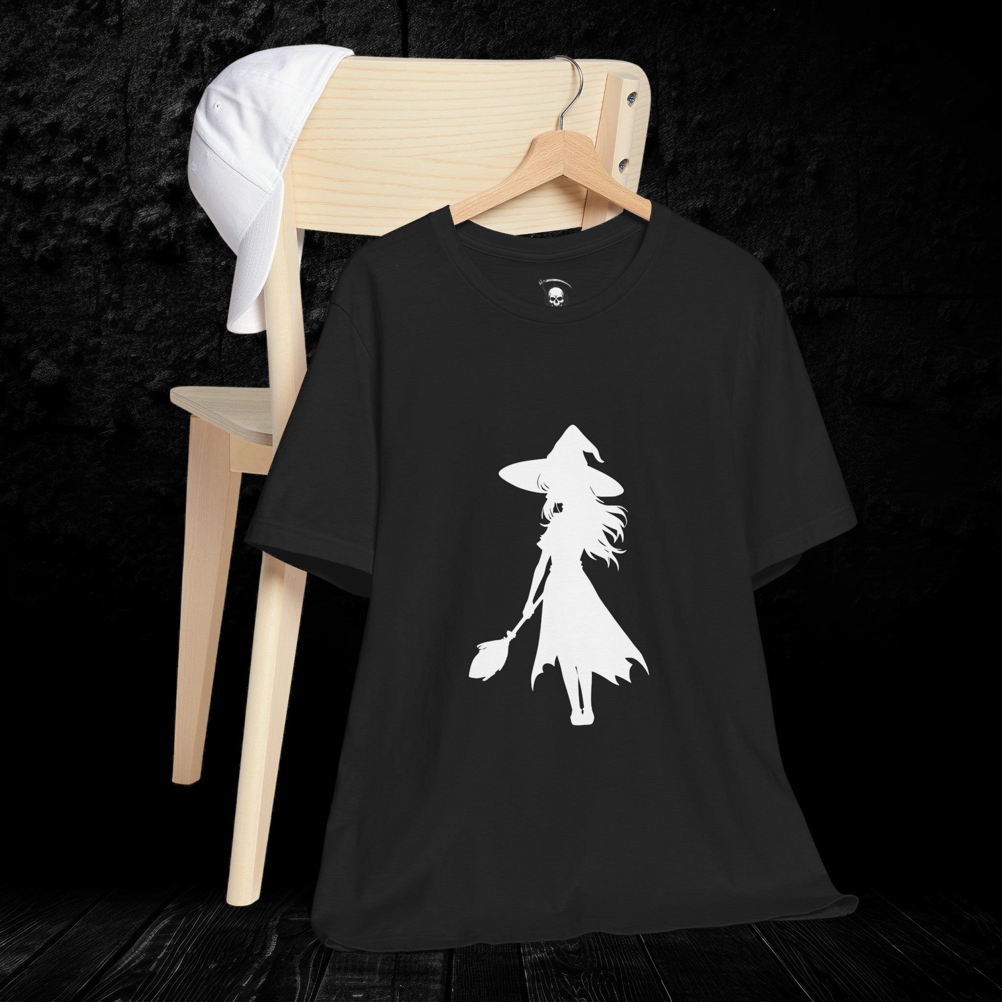 Wicked Witch Silhouette T-Shirt - Enchanting Gothic Style with Spine Print