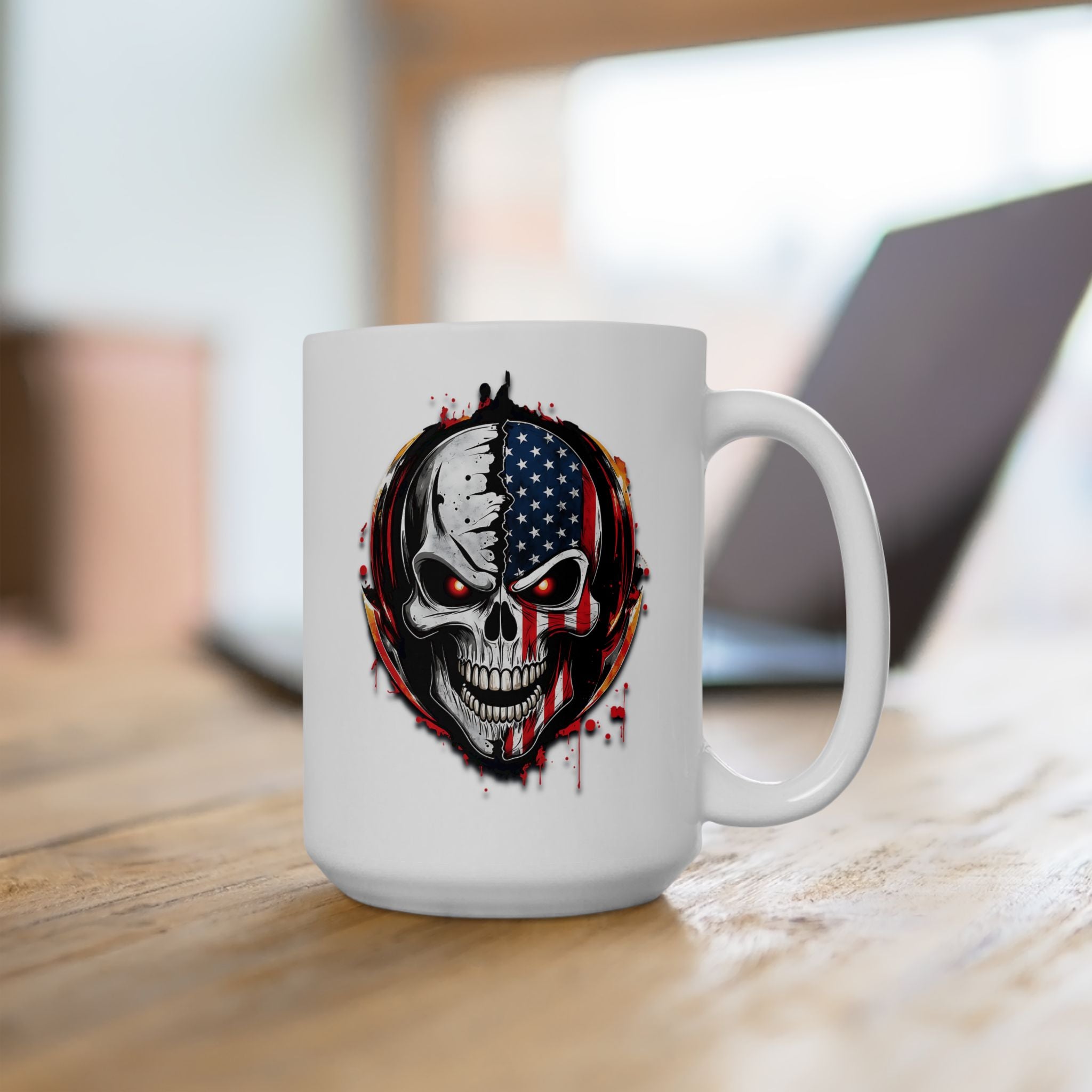 Patriotic Skull Mug – American Flag Gothic Coffee Cup