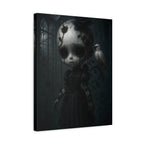Enchanted Gothic Doll & White Raven Canvas Art – Cracked Porcelain Marionette in Moonlit Greenhouse | Surreal Dark Fantasy Wall Decor