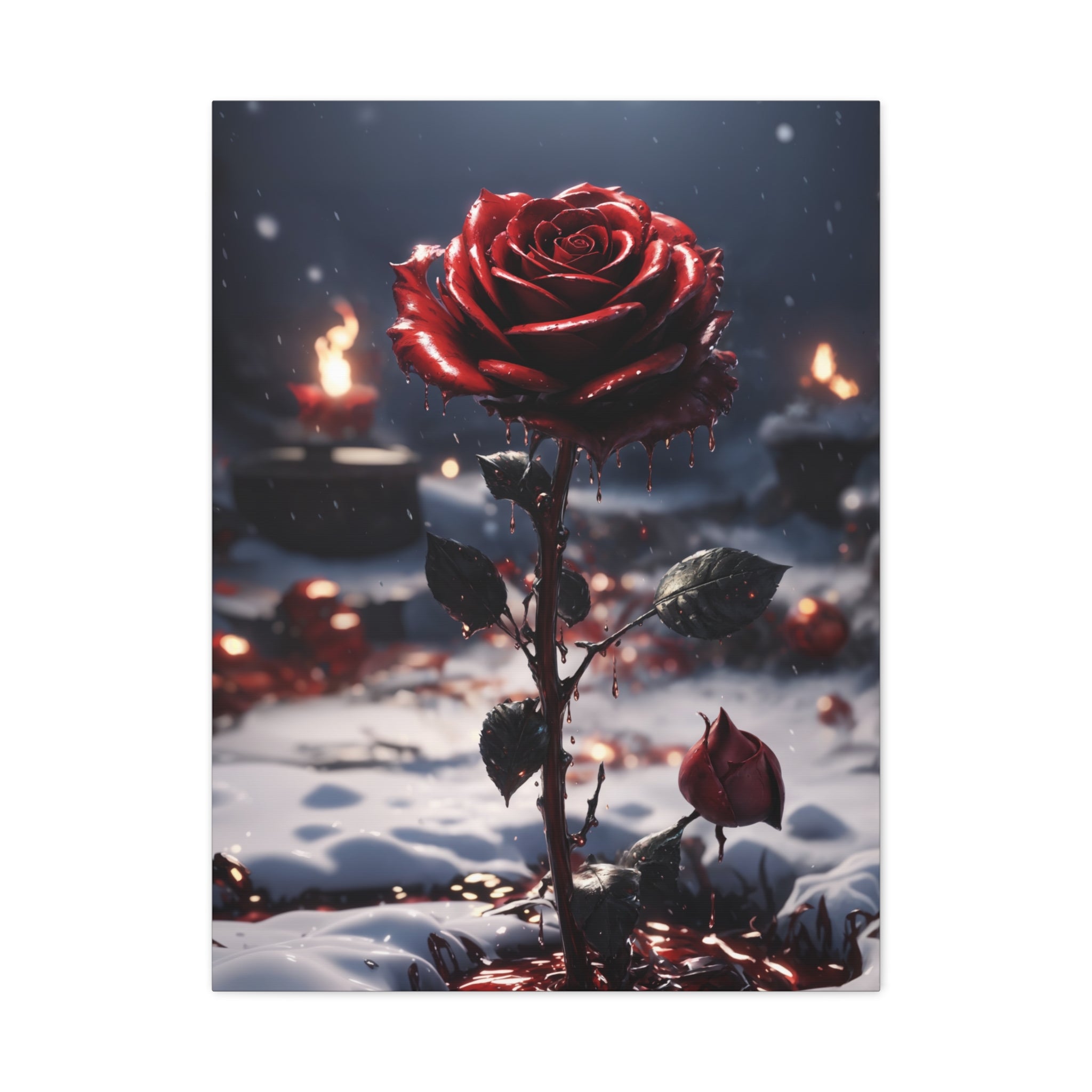 Crimson Rose Winter Canvas Print - Dark Romantic Art