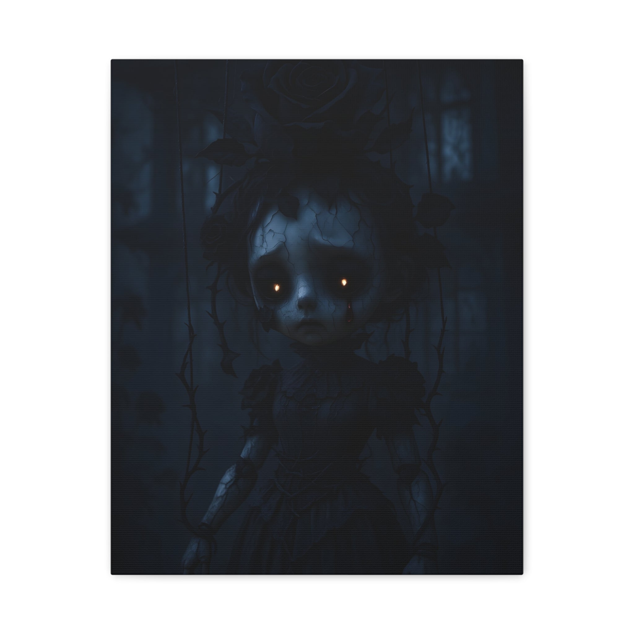 Gothic Dark Rose Marionette Canvas Art – Haunted Victorian Doll Wall Decor | Edgy Surreal Gothic Home Accent