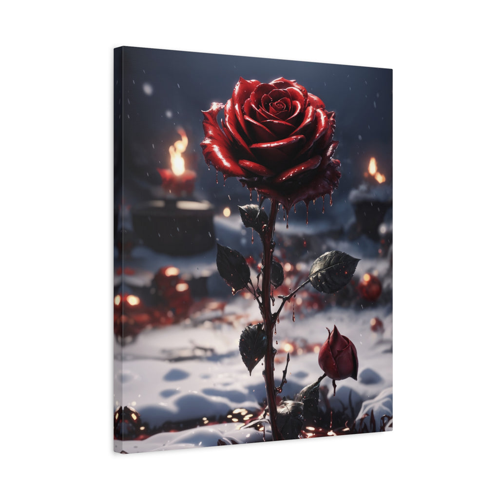 Crimson Rose Winter Canvas Print - Dark Romantic Art