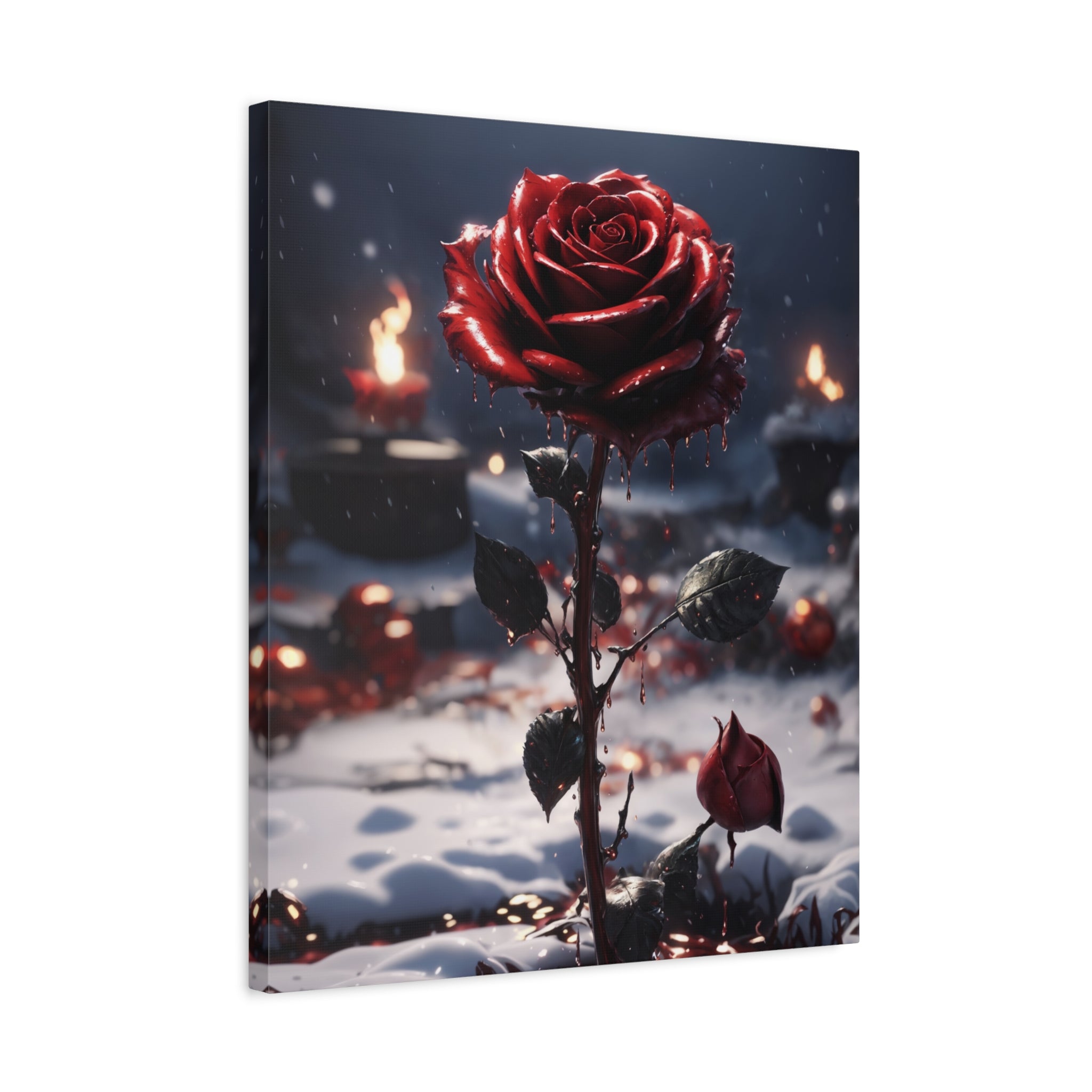 Crimson Rose Winter Canvas Print - Dark Romantic Art