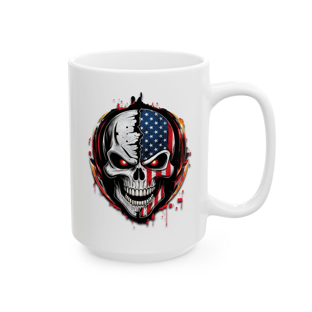 Patriotic Skull Mug – American Flag Gothic Coffee Cup