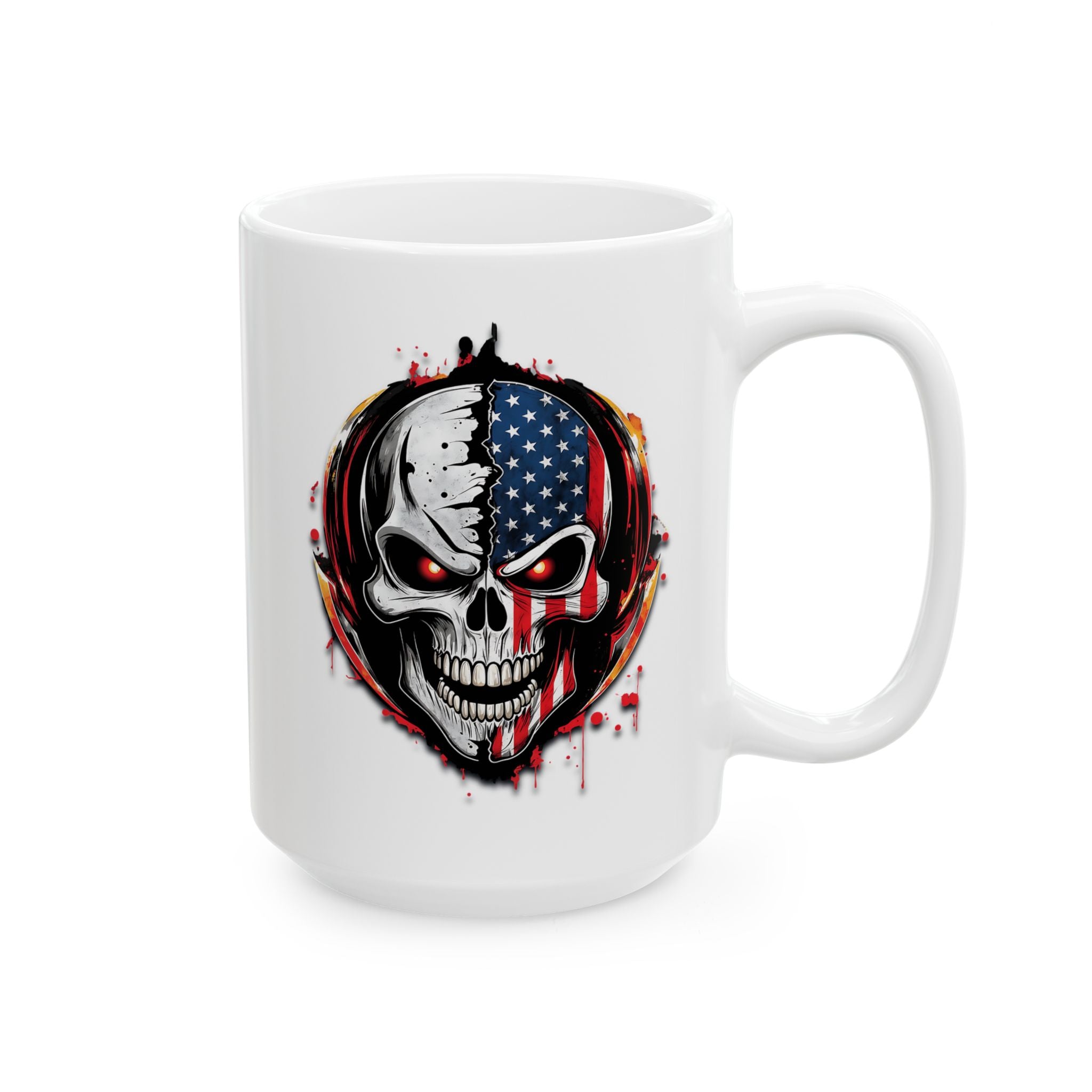 Patriotic Skull Mug – American Flag Gothic Coffee Cup