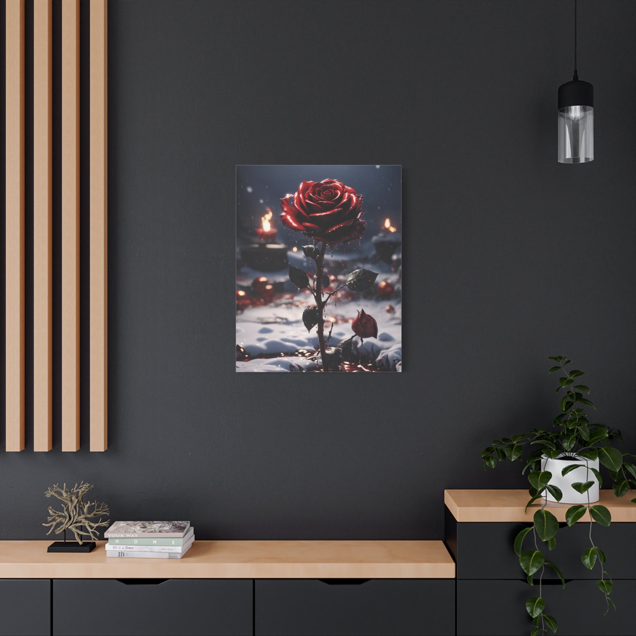 Crimson Rose Winter Canvas Print - Dark Romantic Art