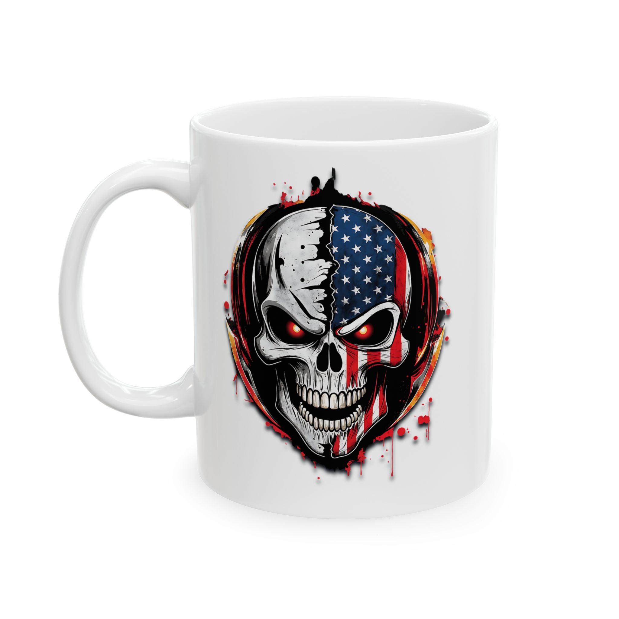 Patriotic Skull Mug – American Flag Gothic Coffee Cup