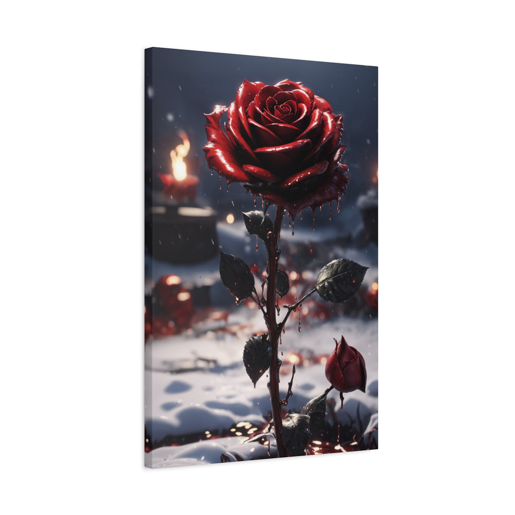Crimson Rose Winter Canvas Print - Dark Romantic Art