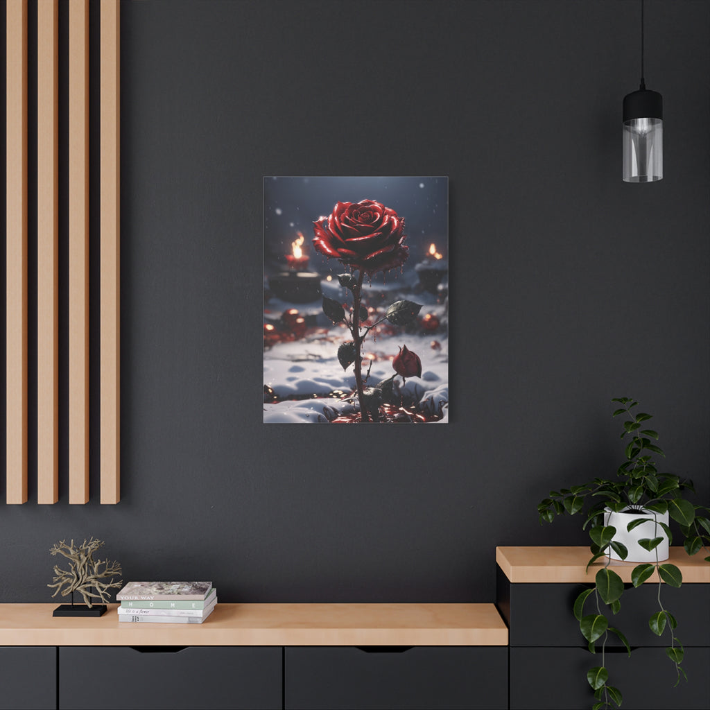 Crimson Rose Winter Canvas Print - Dark Romantic Art