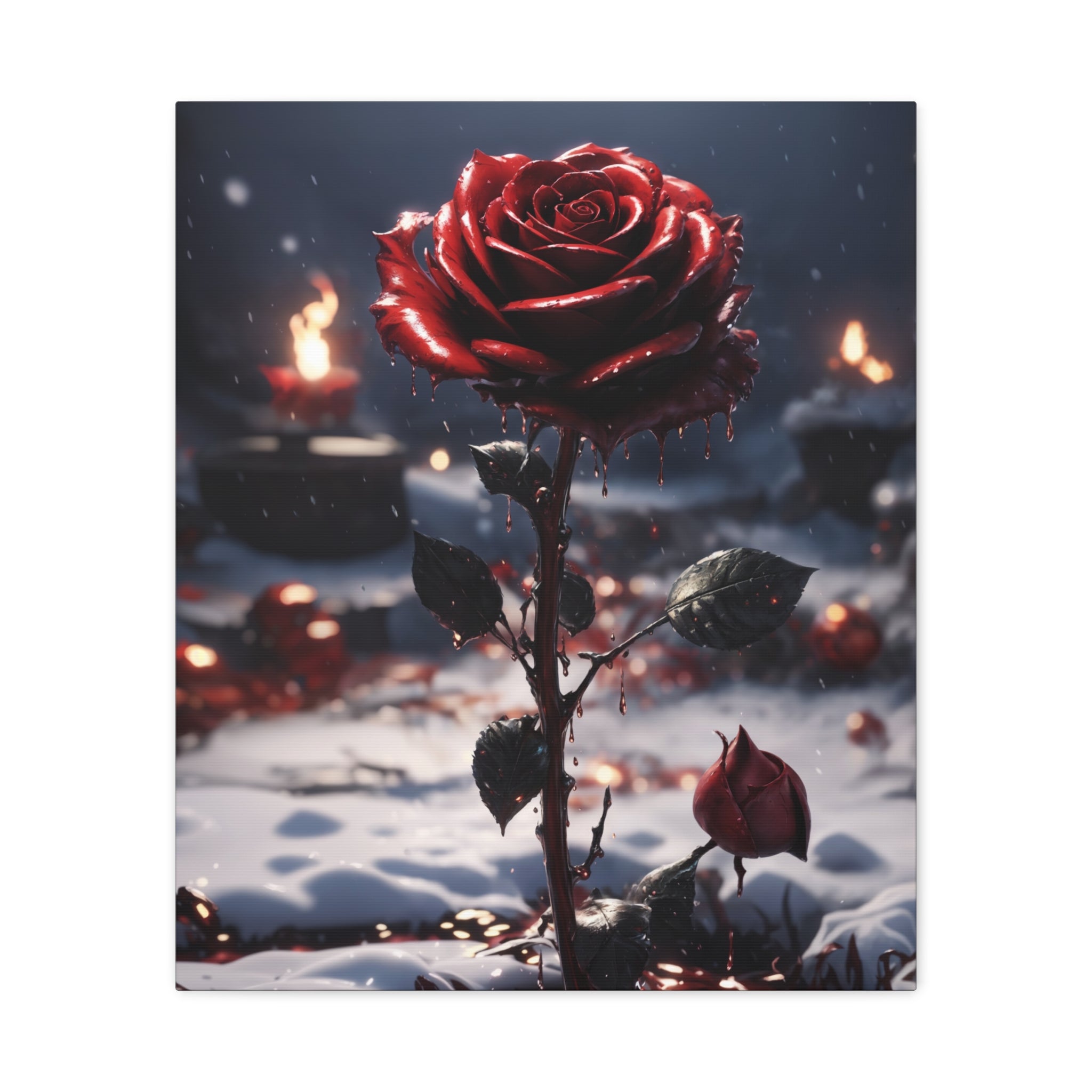 Crimson Rose Winter Canvas Print - Dark Romantic Art