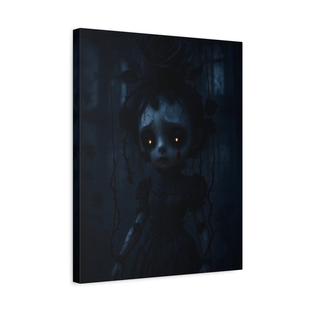 Gothic Dark Rose Marionette Canvas Art – Haunted Victorian Doll Wall Decor | Edgy Surreal Gothic Home Accent