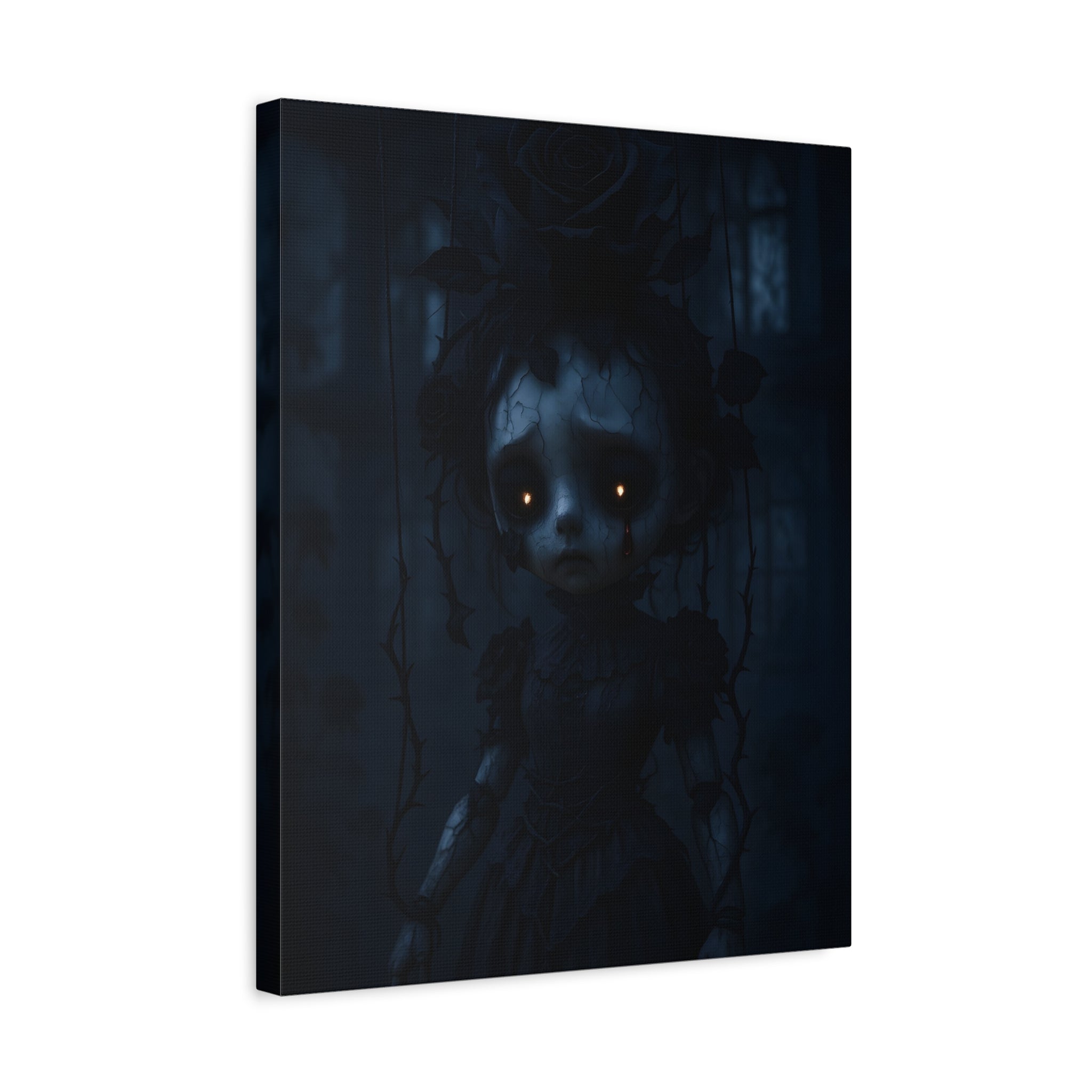 Gothic Dark Rose Marionette Canvas Art – Haunted Victorian Doll Wall Decor | Edgy Surreal Gothic Home Accent