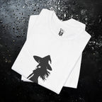 Wicked Witch Silhouette T-Shirt - Enchanting Gothic Style with Spine Print