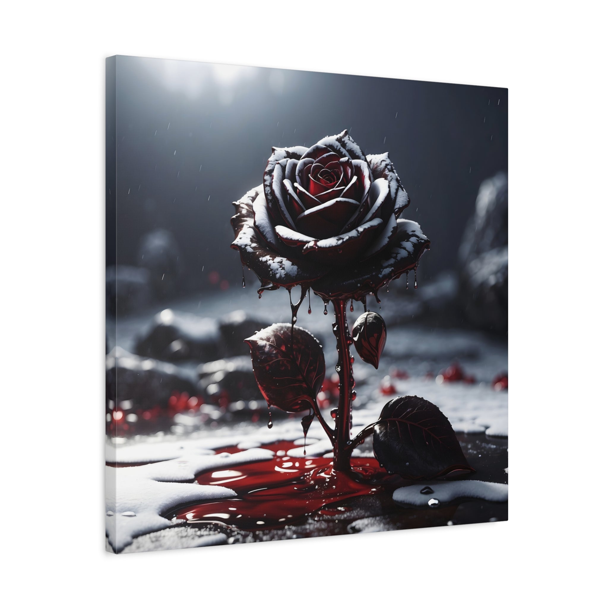 Crimson Tears Canvas Art - Gothic Black Rose Decor