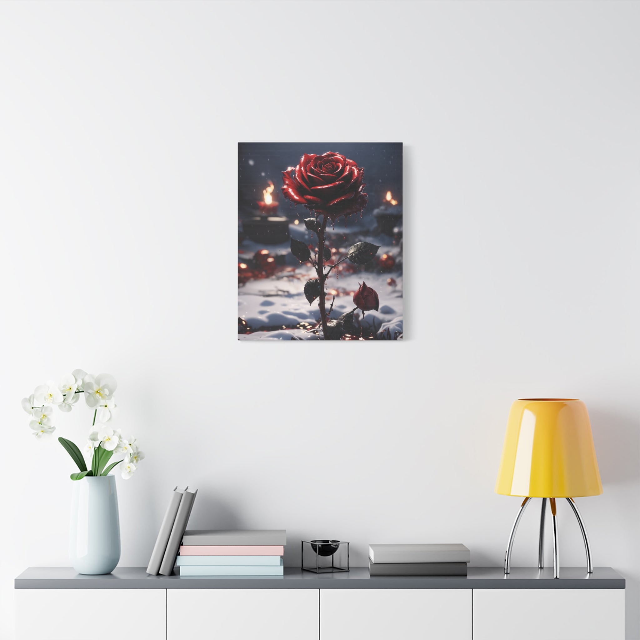 Crimson Rose Winter Canvas Print - Dark Romantic Art