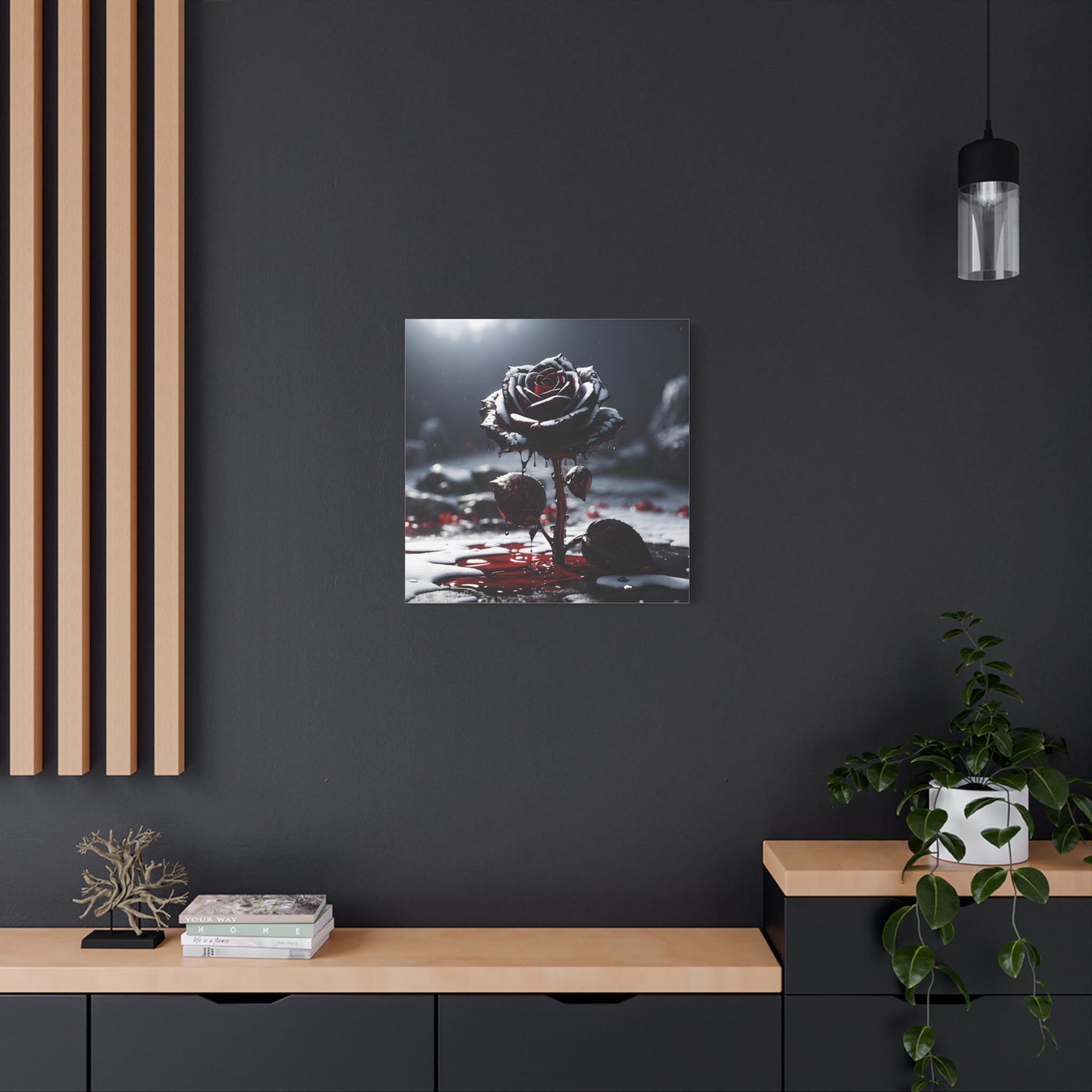 Crimson Tears Canvas Art - Gothic Black Rose Decor