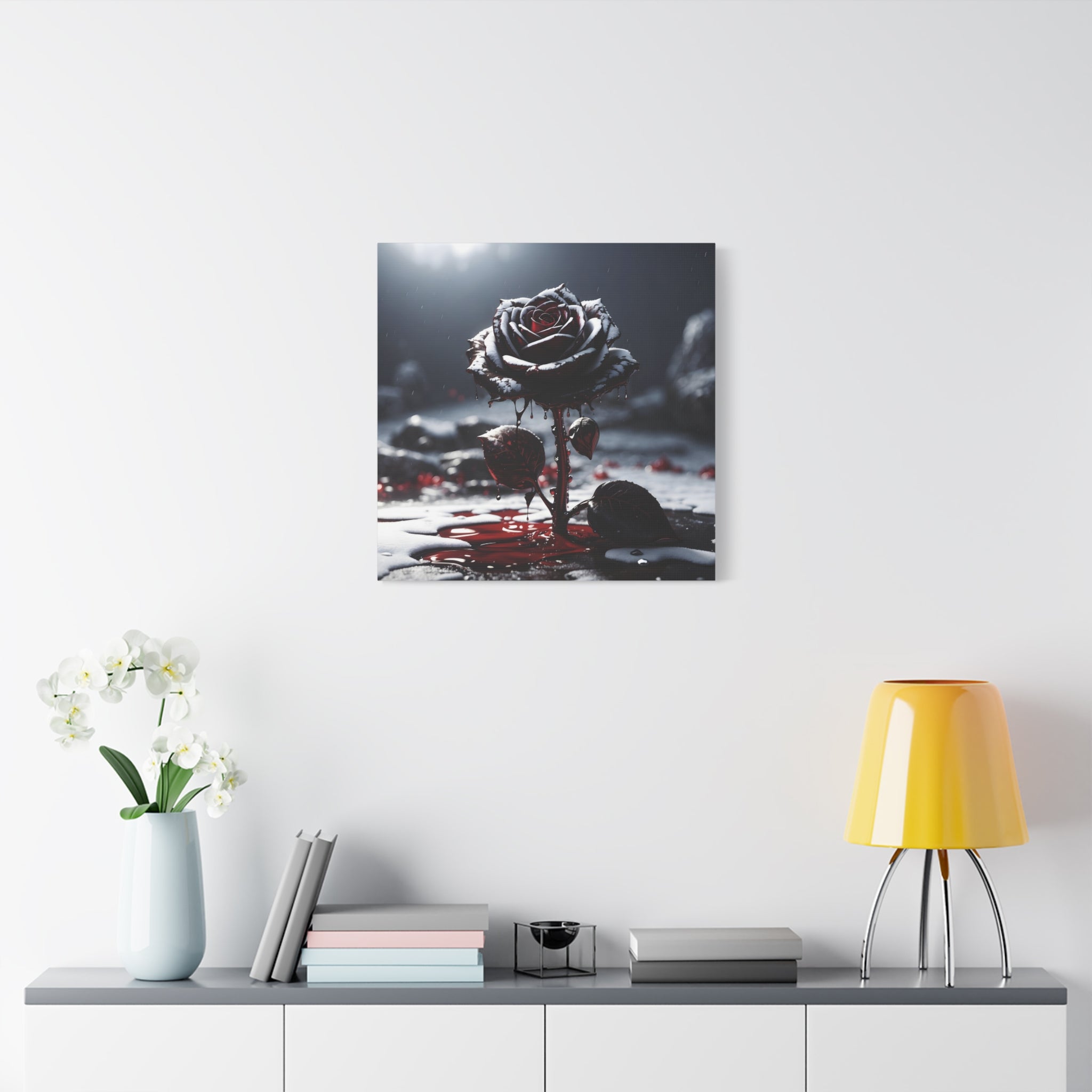 Crimson Tears Canvas Art - Gothic Black Rose Decor