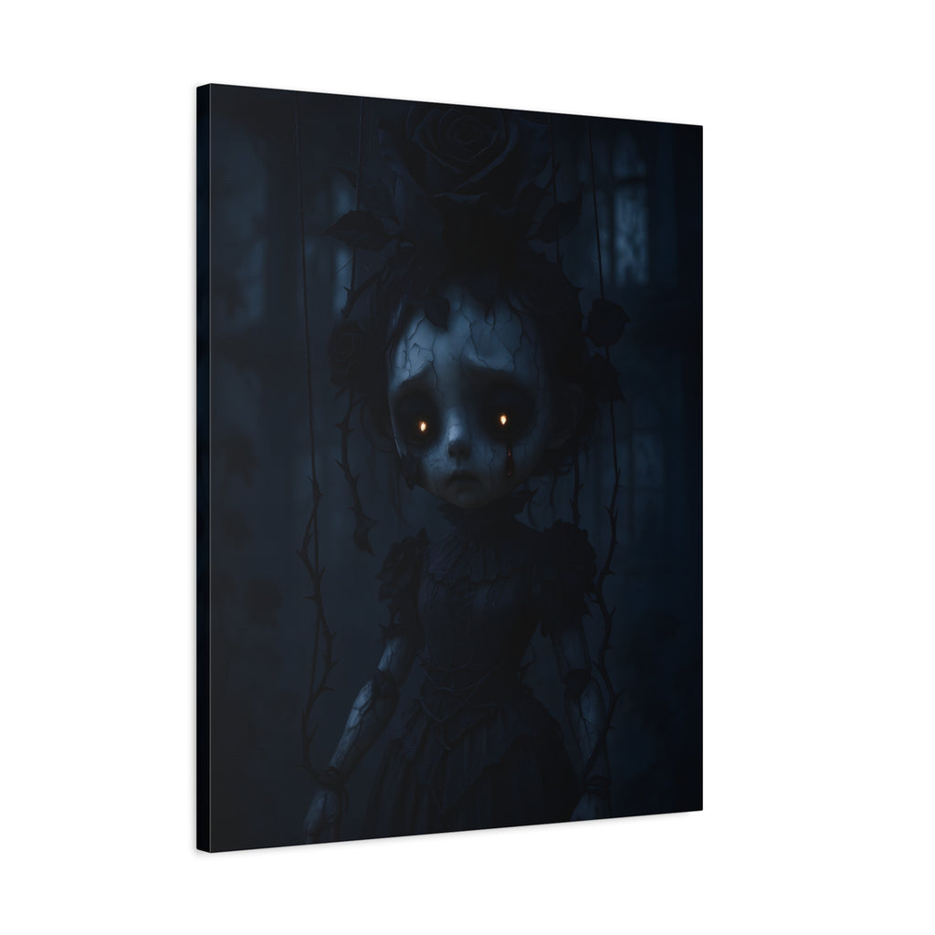 Gothic Dark Rose Marionette Canvas Art – Haunted Victorian Doll Wall Decor | Edgy Surreal Gothic Home Accent