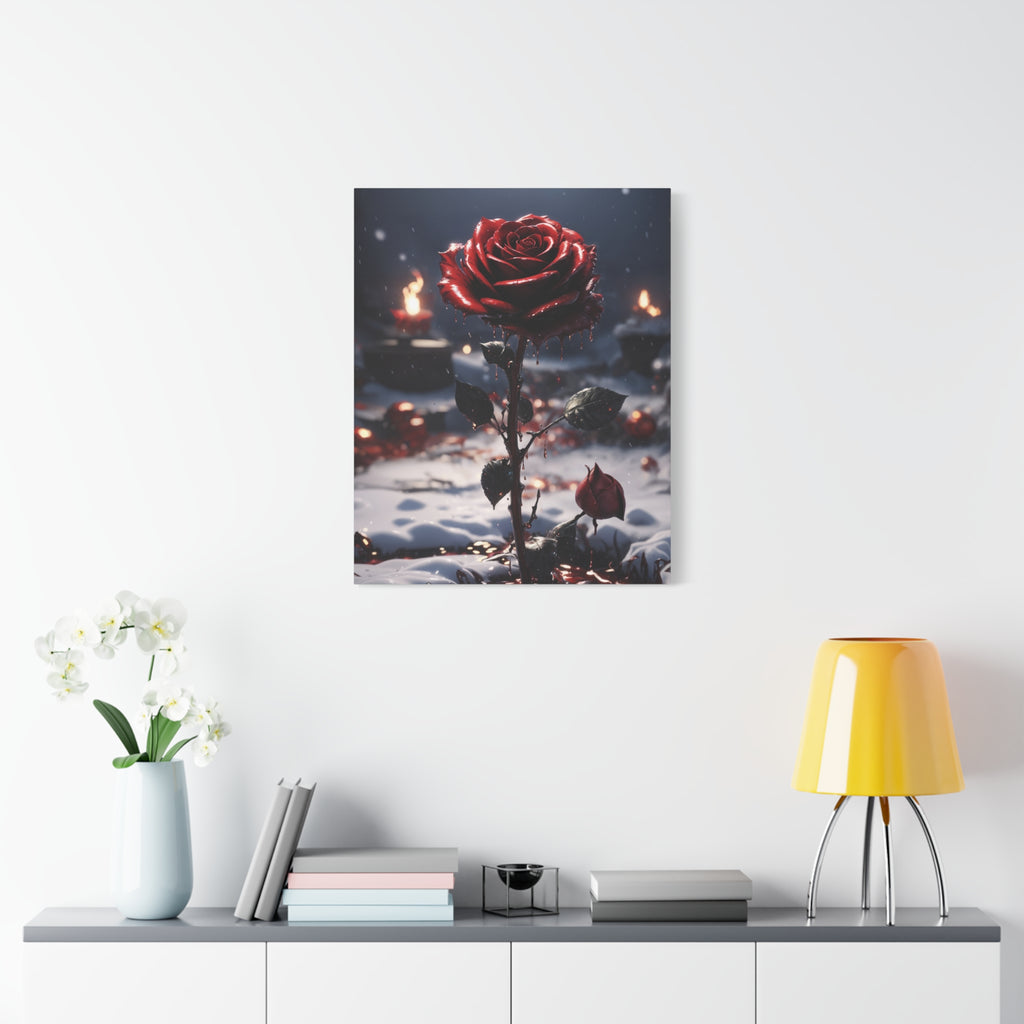 Crimson Rose Winter Canvas Print - Dark Romantic Art