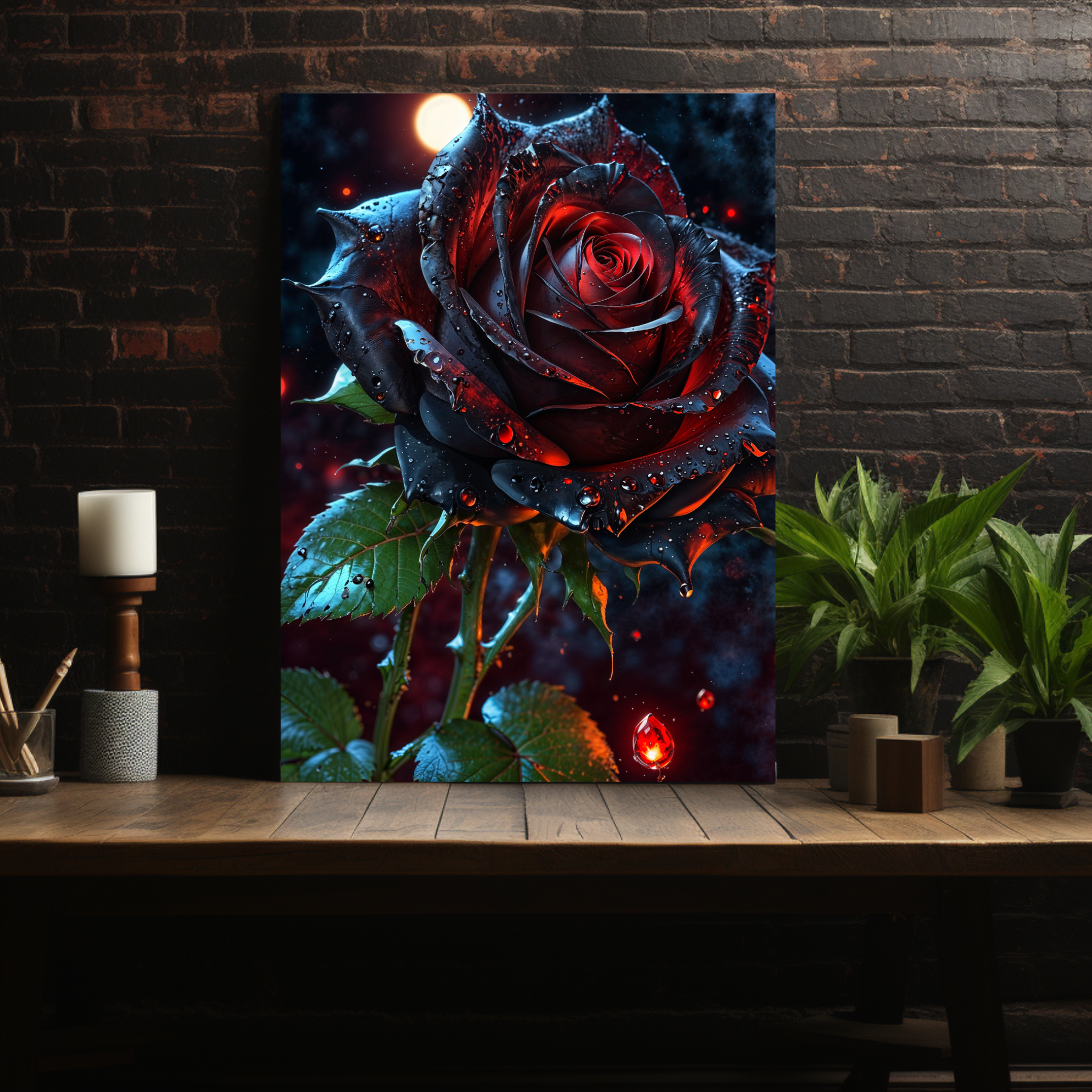 Dark Blood Rose Canvas Print - Gothic Floral Art