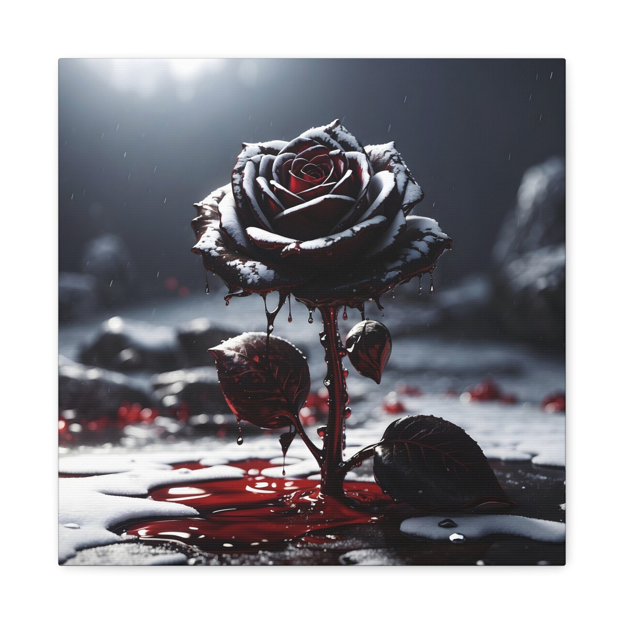 Crimson Tears Canvas Art - Gothic Black Rose Decor