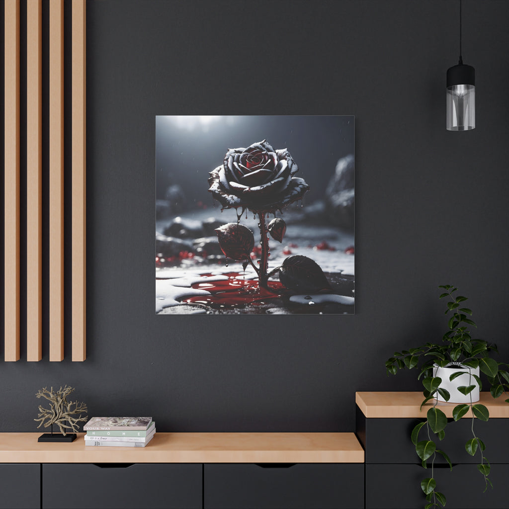 Crimson Tears Canvas Art - Gothic Black Rose Decor