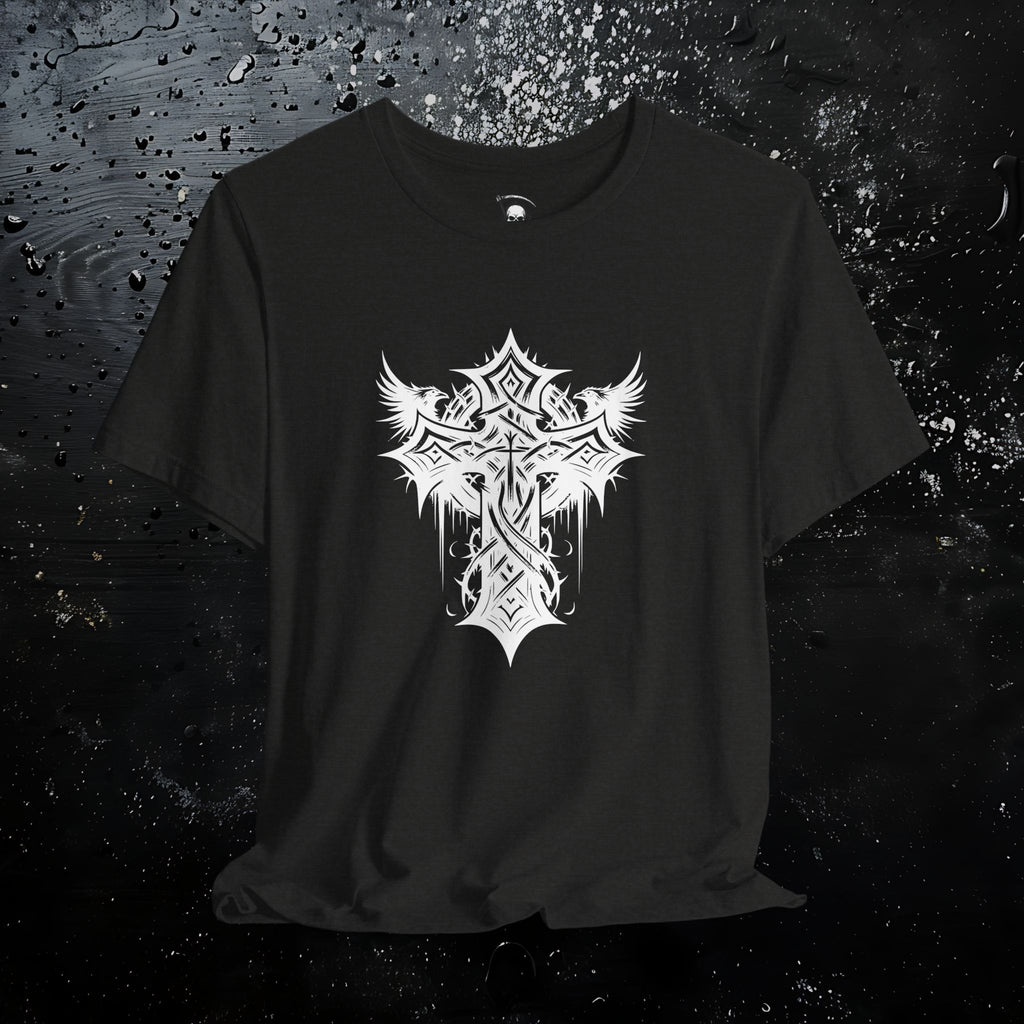 Dark Aesthetic Gothic Winged Cross Shirt