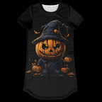 Close-up of the creepy jack-o'-lantern face on the Scarecrow Halloween T-Shirt.