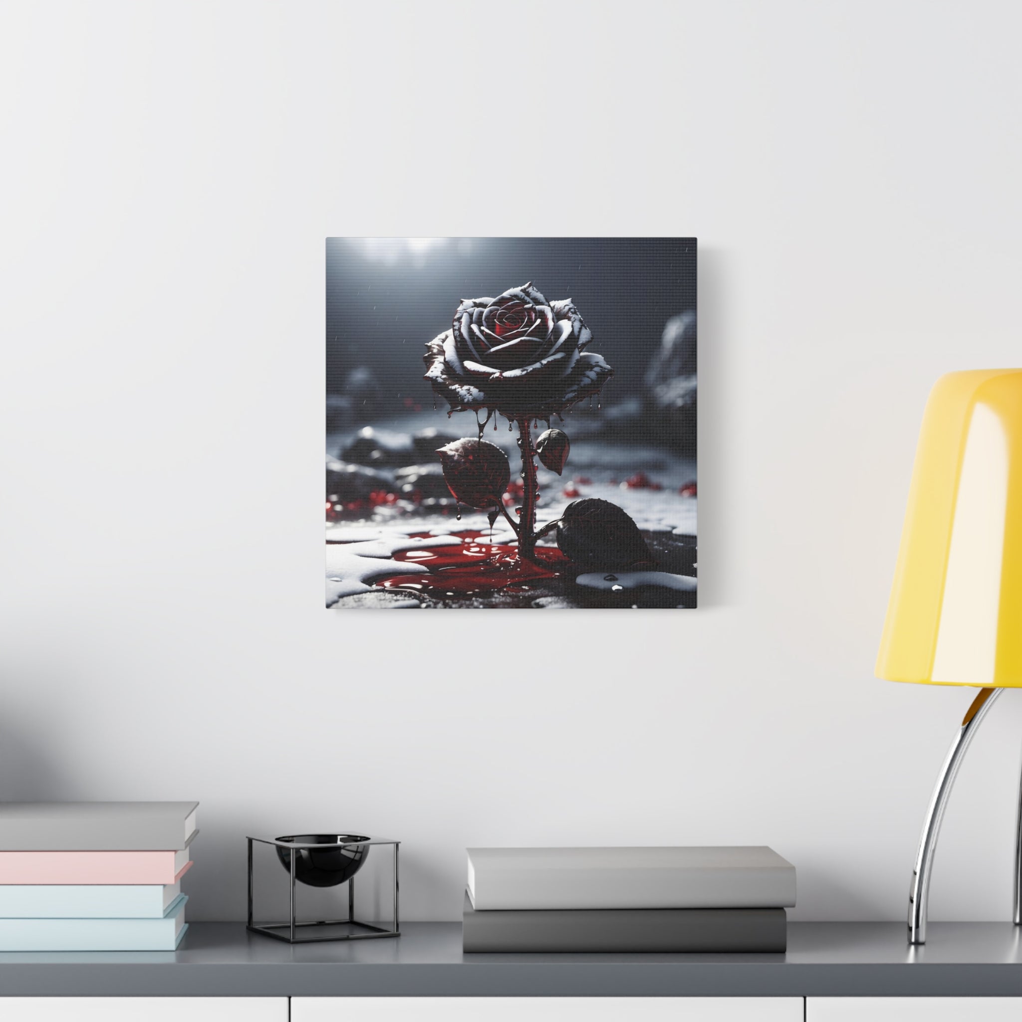 Crimson Tears Canvas Art - Gothic Black Rose Decor