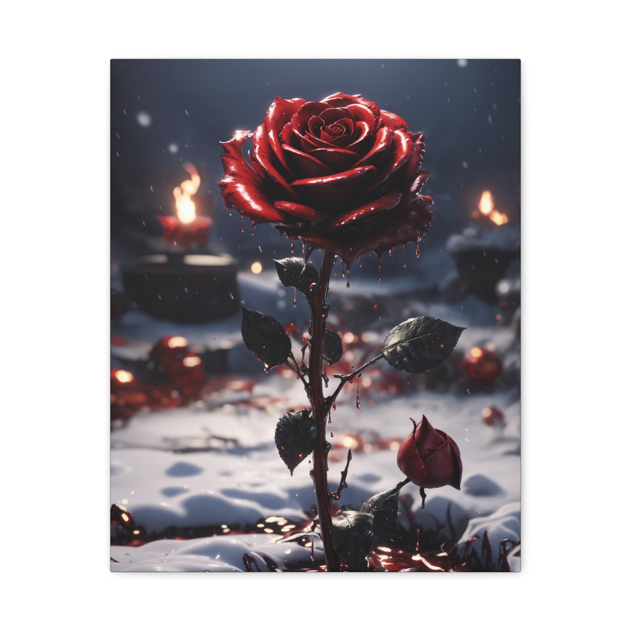 Crimson Rose Winter Canvas Print - Dark Romantic Art