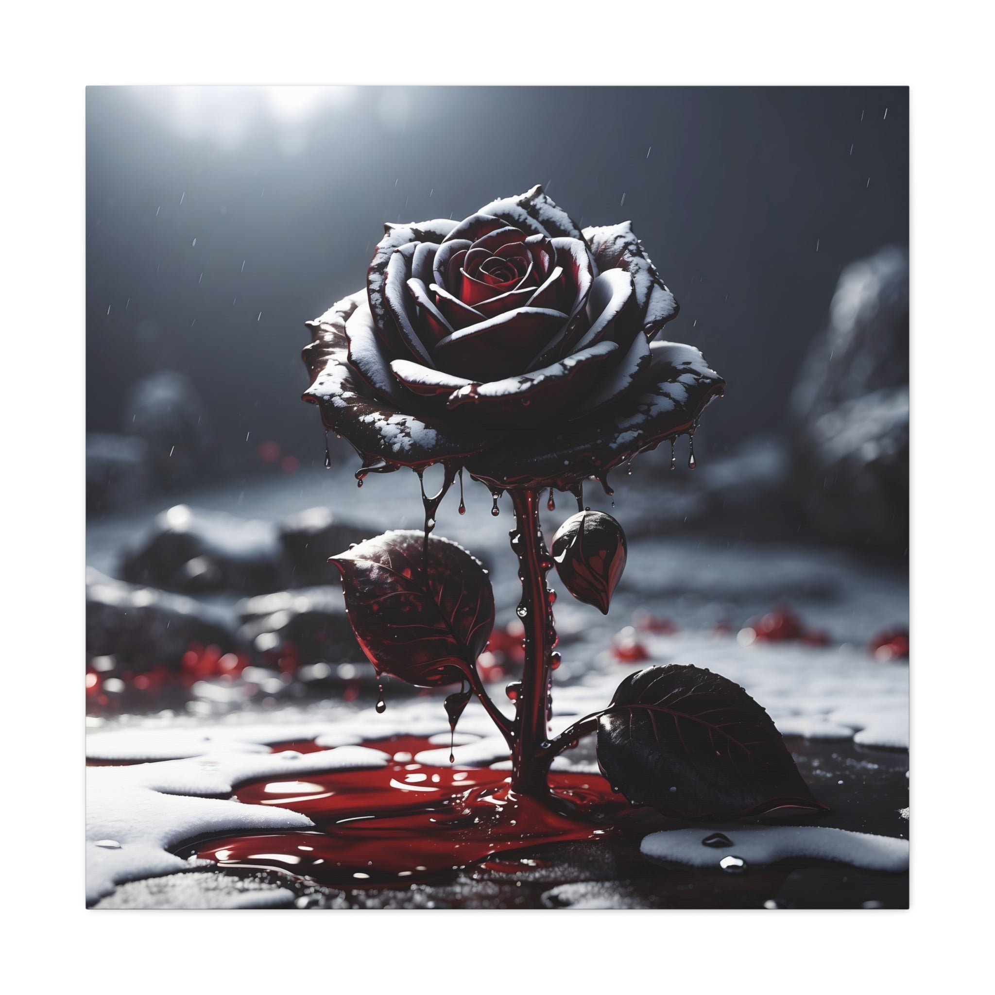 Crimson Tears Canvas Art - Gothic Black Rose Decor