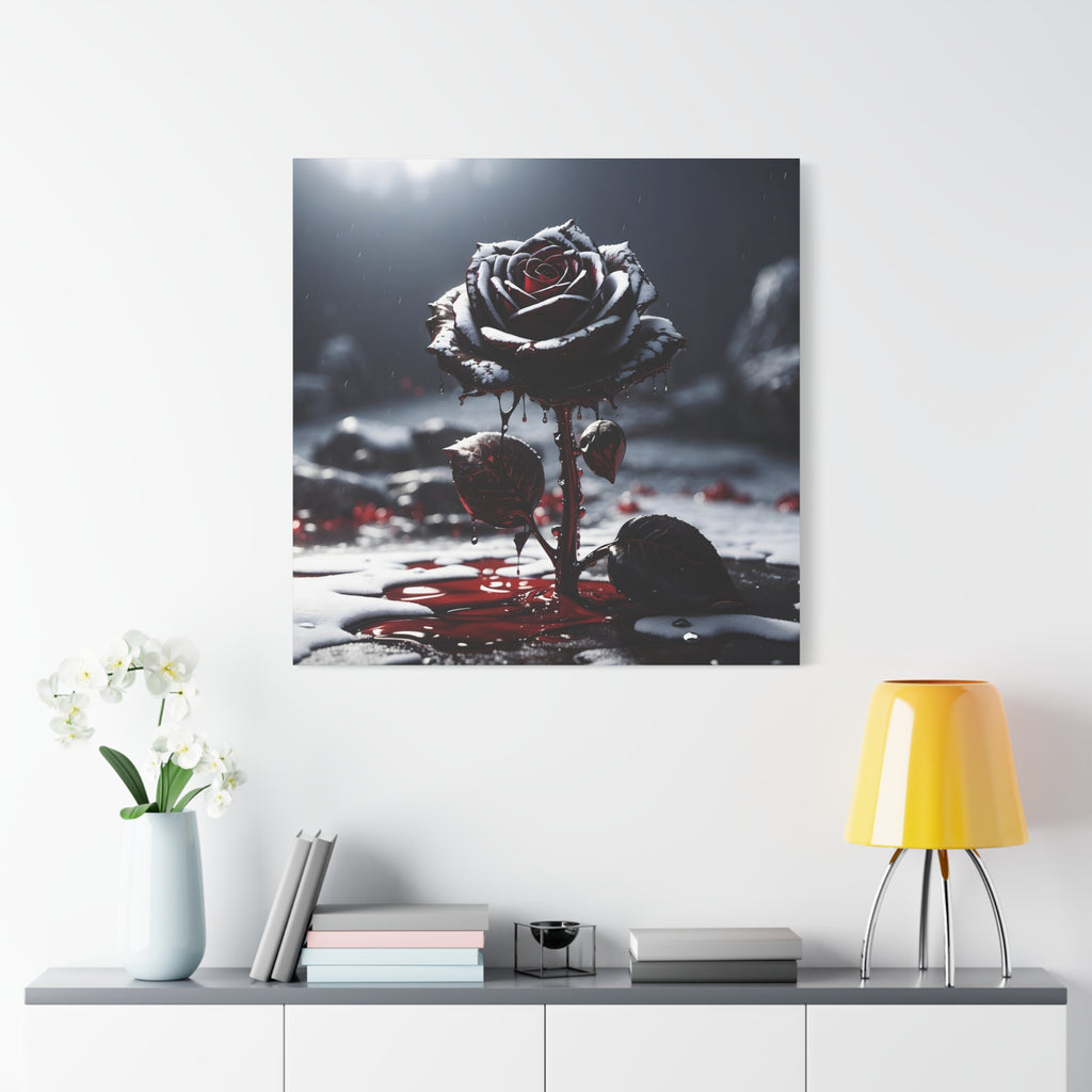 Crimson Tears Canvas Art - Gothic Black Rose Decor